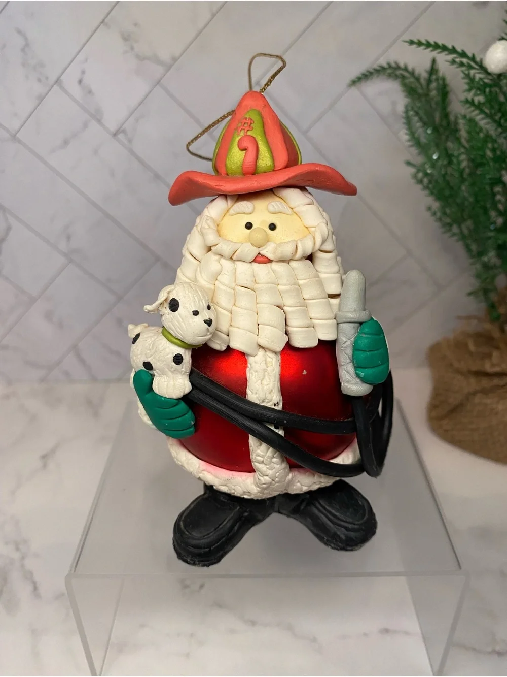 Vintage Occupational Santa Fireman Firefighter Christmas Ornament with Box